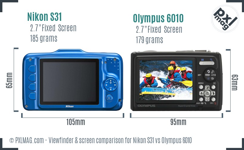 Nikon S31 vs Olympus 6010 Screen and Viewfinder comparison