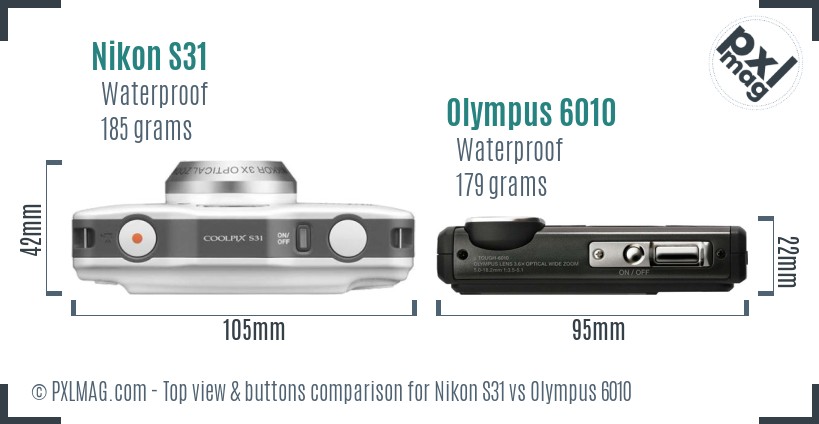 Nikon S31 vs Olympus 6010 top view buttons comparison