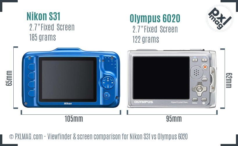 Nikon S31 vs Olympus 6020 Screen and Viewfinder comparison