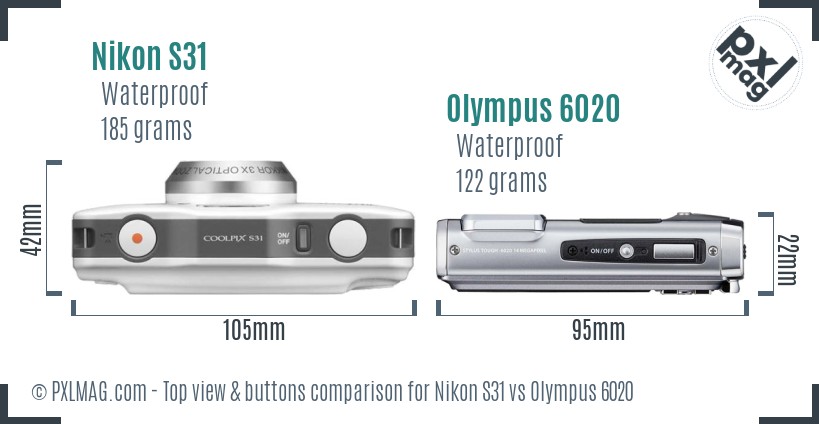 Nikon S31 vs Olympus 6020 top view buttons comparison