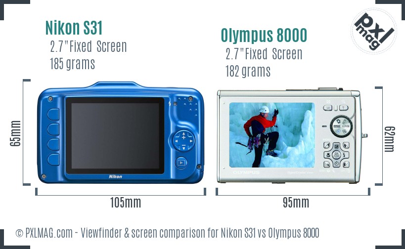 Nikon S31 vs Olympus 8000 Screen and Viewfinder comparison