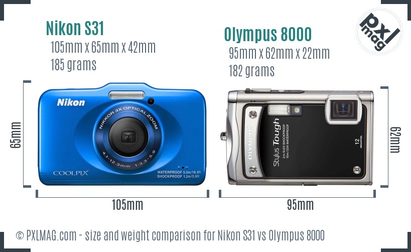Nikon S31 vs Olympus 8000 size comparison