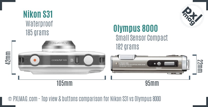 Nikon S31 vs Olympus 8000 top view buttons comparison