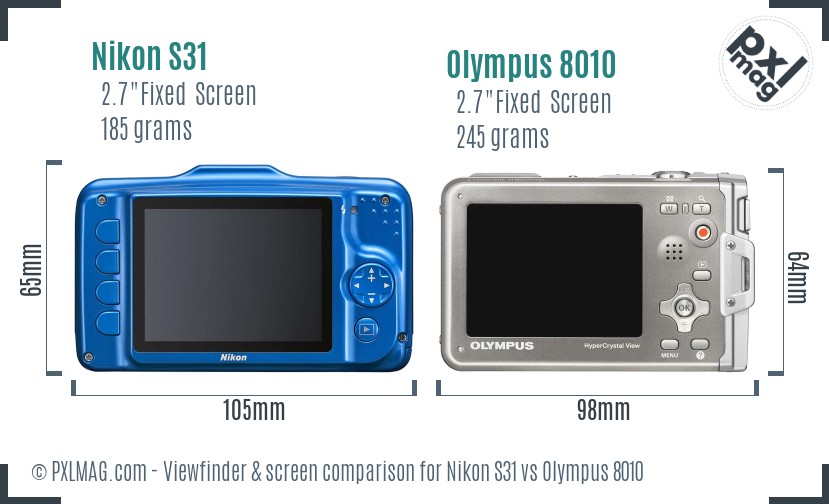 Nikon S31 vs Olympus 8010 Screen and Viewfinder comparison