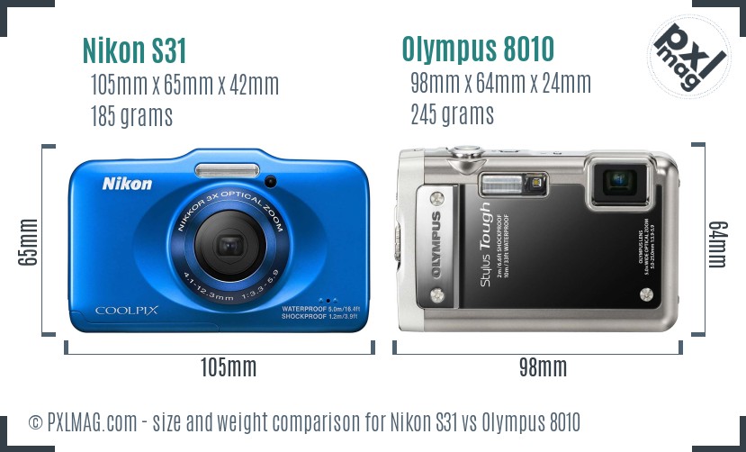 Nikon S31 vs Olympus 8010 size comparison