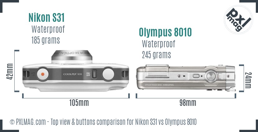 Nikon S31 vs Olympus 8010 top view buttons comparison