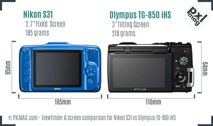 Nikon S31 vs Olympus TG-850 iHS Screen and Viewfinder comparison