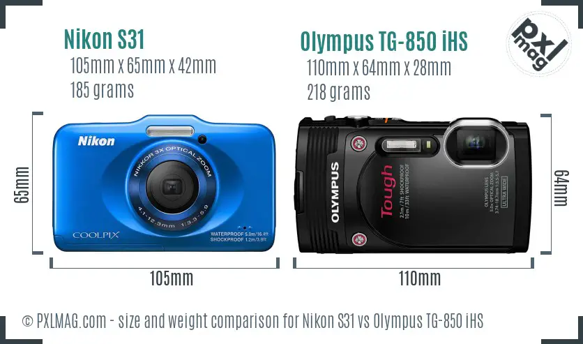Nikon S31 vs Olympus TG-850 iHS size comparison