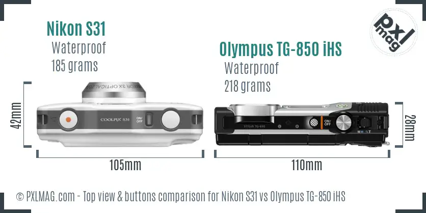 Nikon S31 vs Olympus TG-850 iHS top view buttons comparison