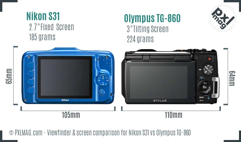 Nikon S31 vs Olympus TG-860 Screen and Viewfinder comparison