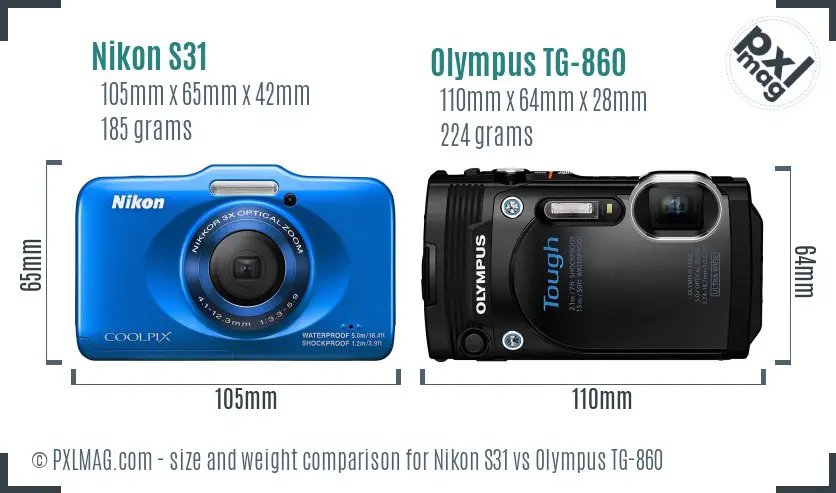 Nikon S31 vs Olympus TG-860 size comparison
