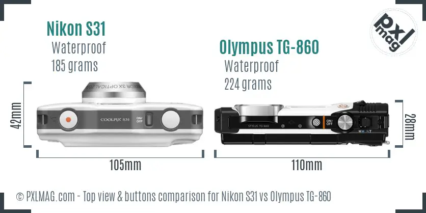 Nikon S31 vs Olympus TG-860 top view buttons comparison