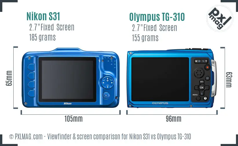 Nikon S31 vs Olympus TG-310 Screen and Viewfinder comparison