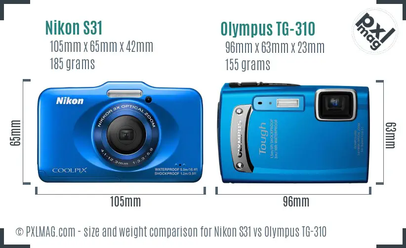 Nikon S31 vs Olympus TG-310 size comparison