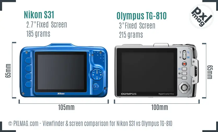 Nikon S31 vs Olympus TG-810 Screen and Viewfinder comparison