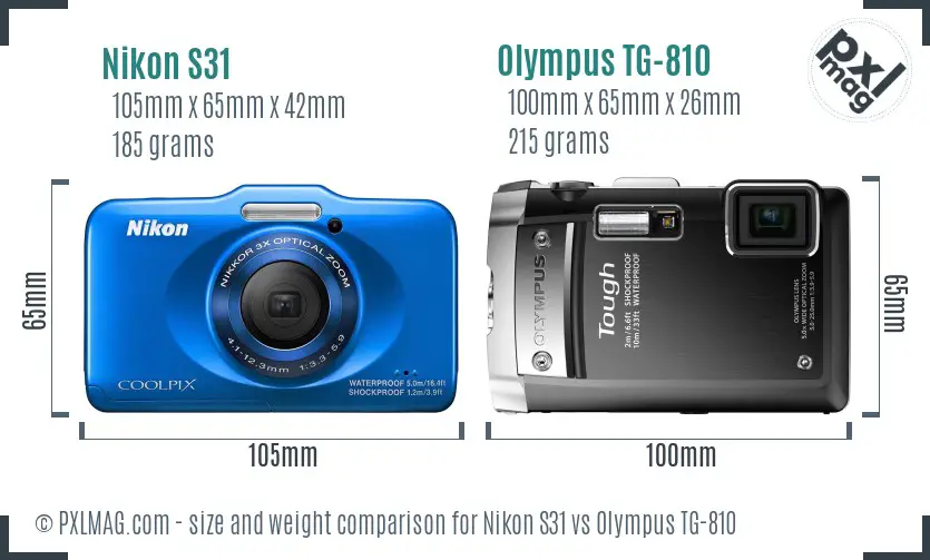 Nikon S31 vs Olympus TG-810 size comparison