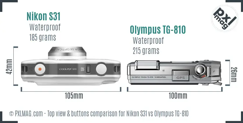Nikon S31 vs Olympus TG-810 top view buttons comparison