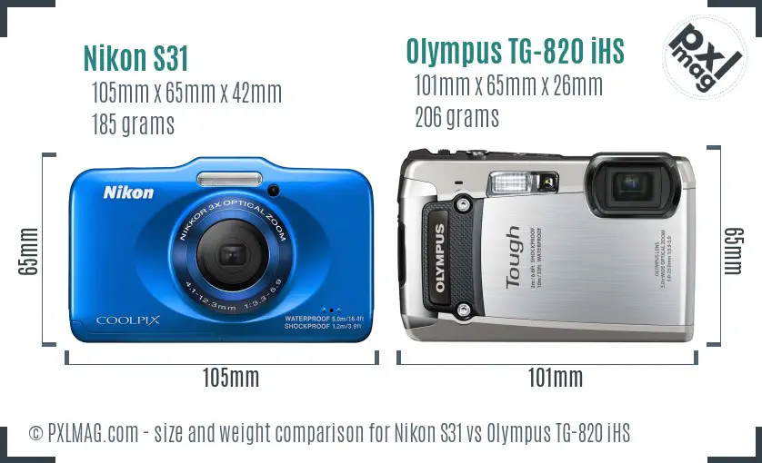 Nikon S31 vs Olympus TG-820 iHS size comparison