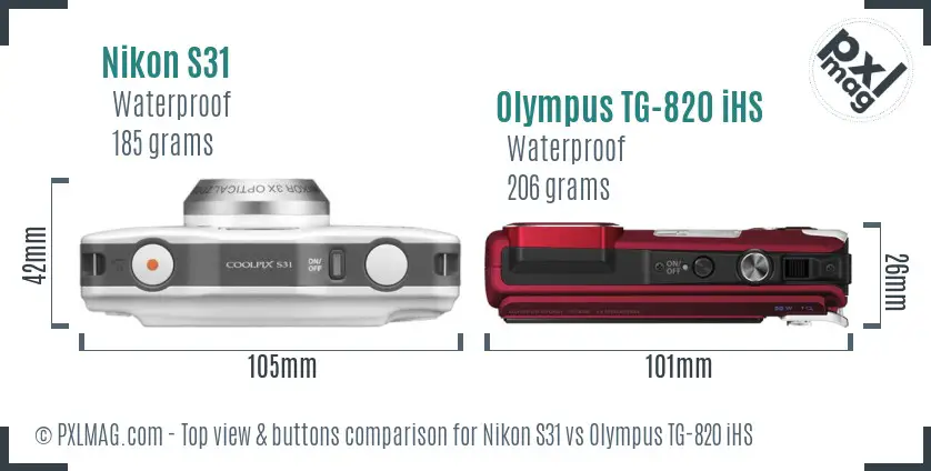 Nikon S31 vs Olympus TG-820 iHS top view buttons comparison