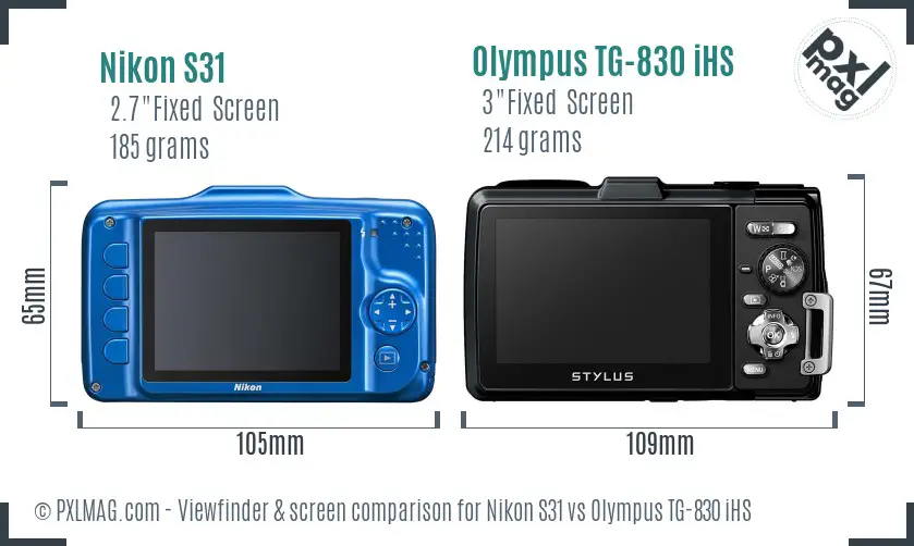 Nikon S31 vs Olympus TG-830 iHS Screen and Viewfinder comparison
