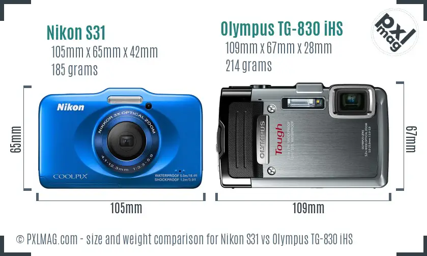 Nikon S31 vs Olympus TG-830 iHS size comparison Nikon S31 vs Olympus TG-830 iHS size comparison