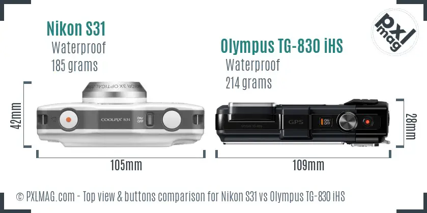 Nikon S31 vs Olympus TG-830 iHS top view buttons comparison