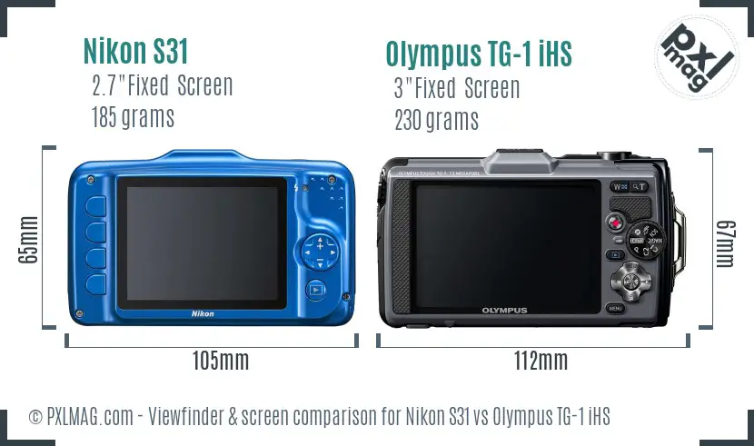 Nikon S31 vs Olympus TG-1 iHS Screen and Viewfinder comparison