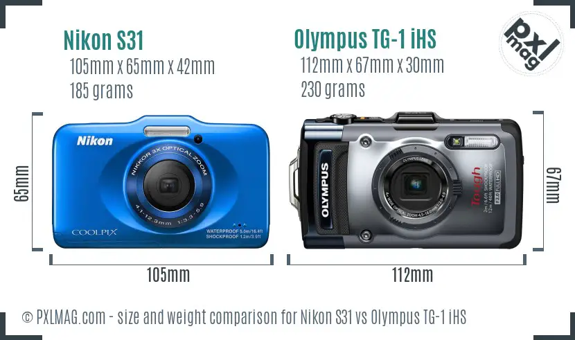 Nikon S31 vs Olympus TG-1 iHS size comparison