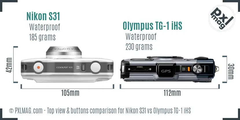 Nikon S31 vs Olympus TG-1 iHS top view buttons comparison