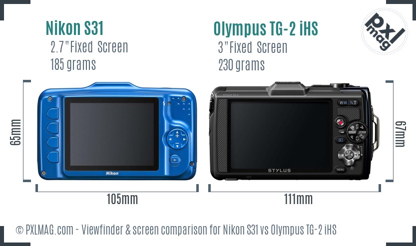 Nikon S31 vs Olympus TG-2 iHS Screen and Viewfinder comparison