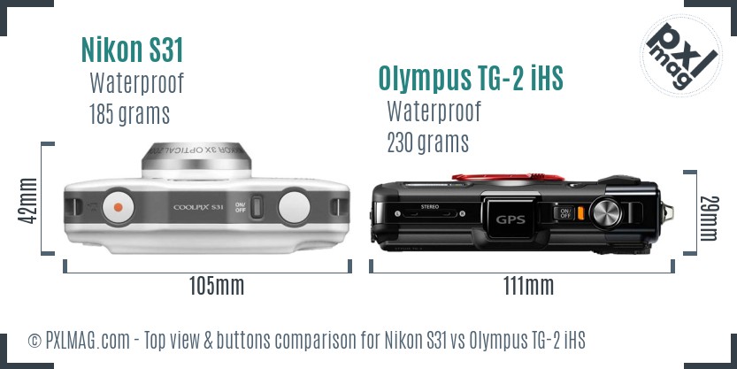 Nikon S31 vs Olympus TG-2 iHS top view buttons comparison