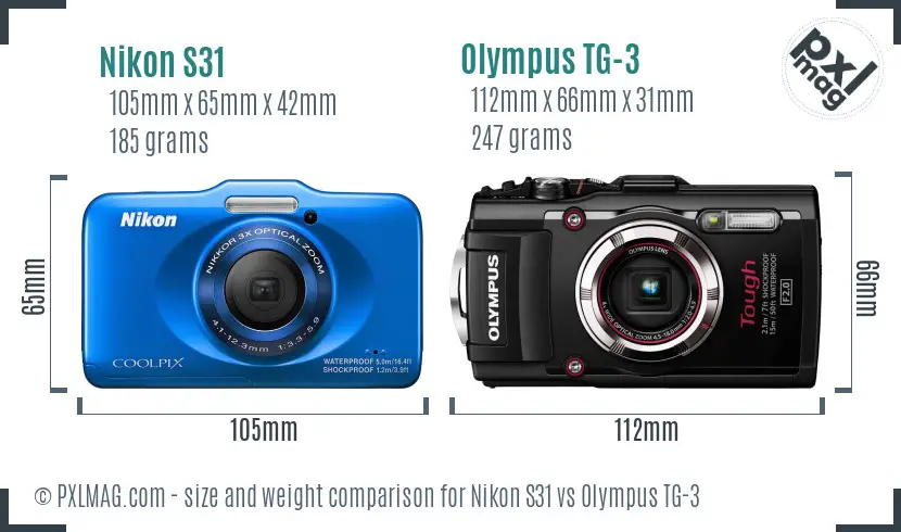 Nikon S31 vs Olympus TG-3 size comparison