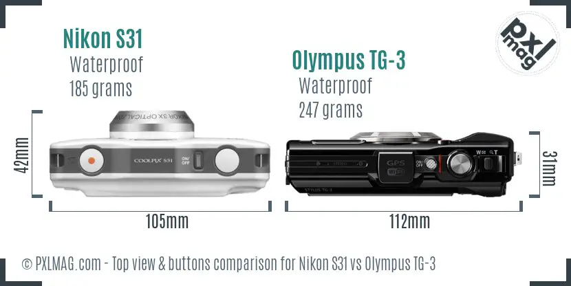 Nikon S31 vs Olympus TG-3 top view buttons comparison