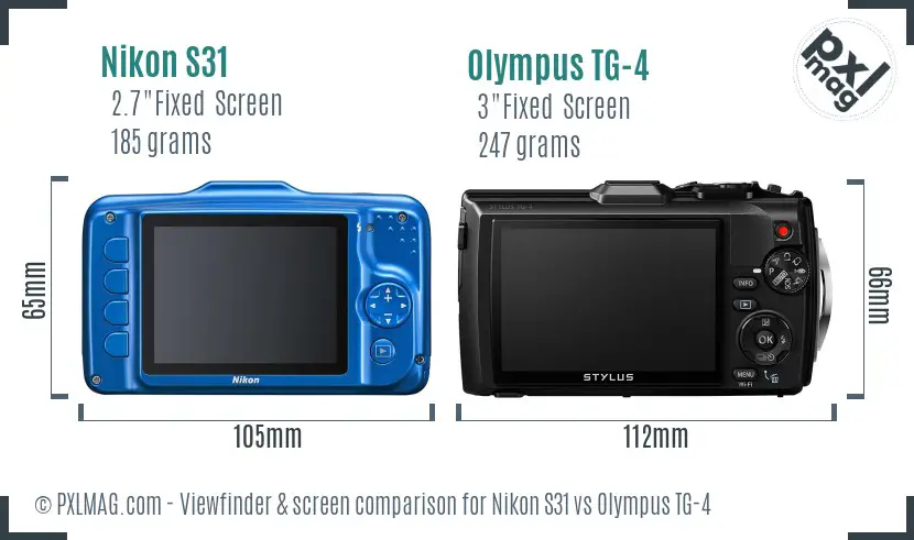 Nikon S31 vs Olympus TG-4 Screen and Viewfinder comparison