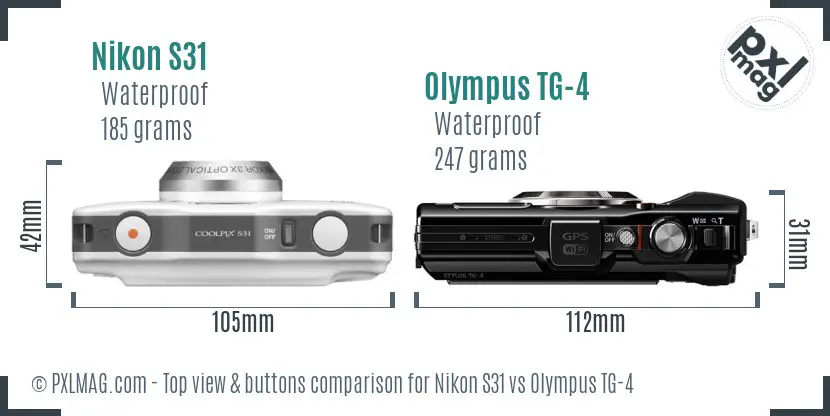 Nikon S31 vs Olympus TG-4 top view buttons comparison