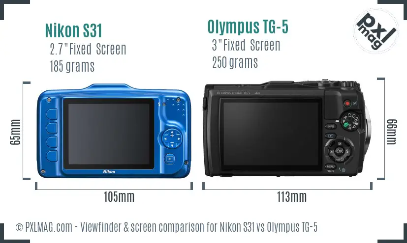 Nikon S31 vs Olympus TG-5 Screen and Viewfinder comparison