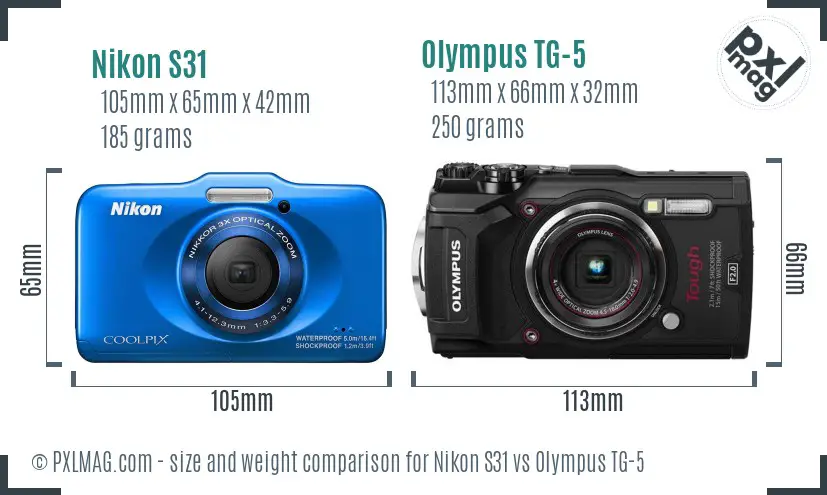 Nikon S31 vs Olympus TG-5 size comparison