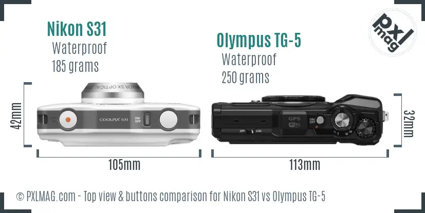 Nikon S31 vs Olympus TG-5 top view buttons comparison