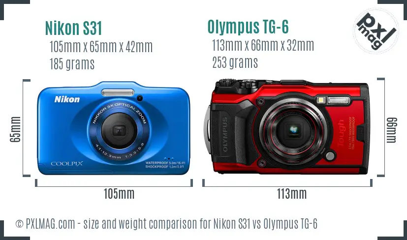 Nikon S31 vs Olympus TG-6 size comparison