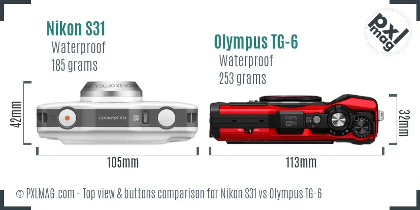 Nikon S31 vs Olympus TG-6 top view buttons comparison