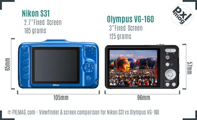 Nikon S31 vs Olympus VG-160 Screen and Viewfinder comparison Nikon S31 vs Olympus VG-160 Screen and Viewfinder comparison