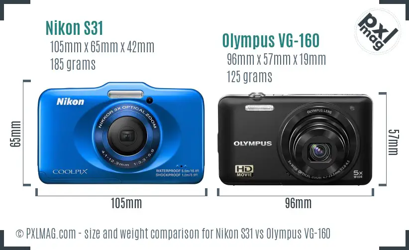 Nikon S31 vs Olympus VG-160 size comparison Nikon S31 vs Olympus VG-160 size comparison