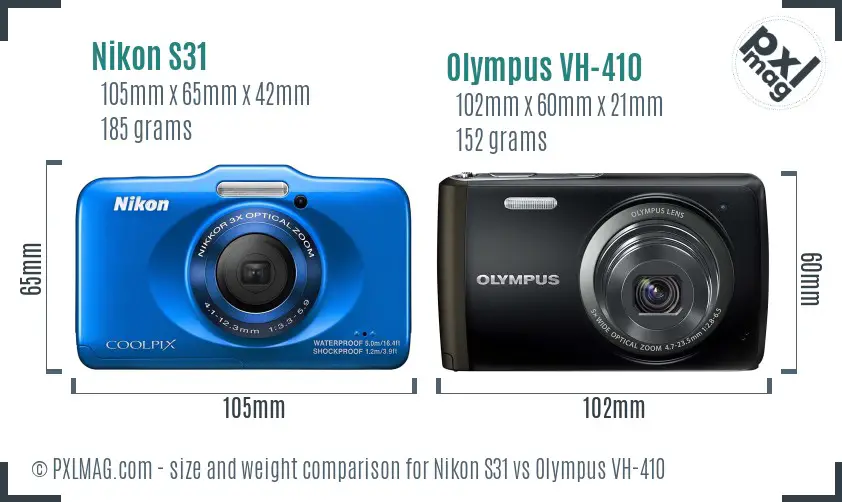 Nikon S31 vs Olympus VH-410 size comparison