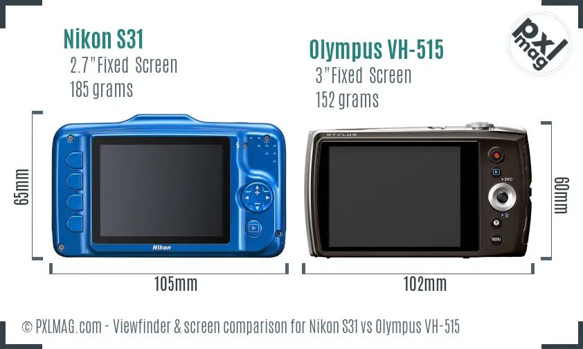 Nikon S31 vs Olympus VH-515 Screen and Viewfinder comparison