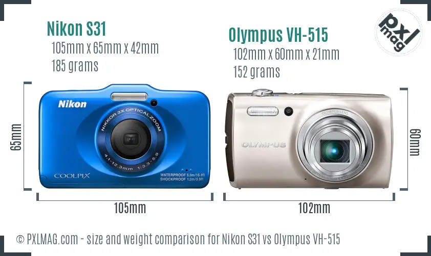 Nikon S31 vs Olympus VH-515 size comparison