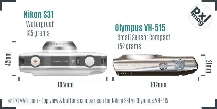 Nikon S31 vs Olympus VH-515 top view buttons comparison