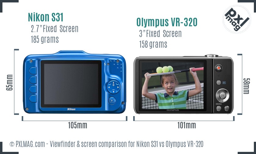 Nikon S31 vs Olympus VR-320 Screen and Viewfinder comparison