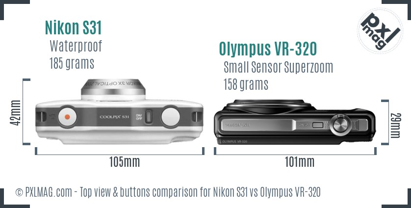 Nikon S31 vs Olympus VR-320 top view buttons comparison