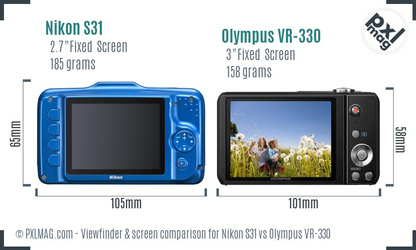 Nikon S31 vs Olympus VR-330 Screen and Viewfinder comparison