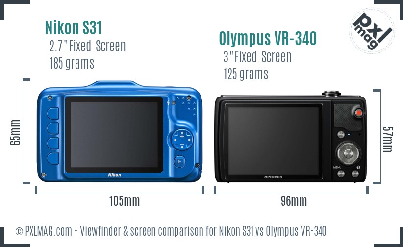 Nikon S31 vs Olympus VR-340 Screen and Viewfinder comparison